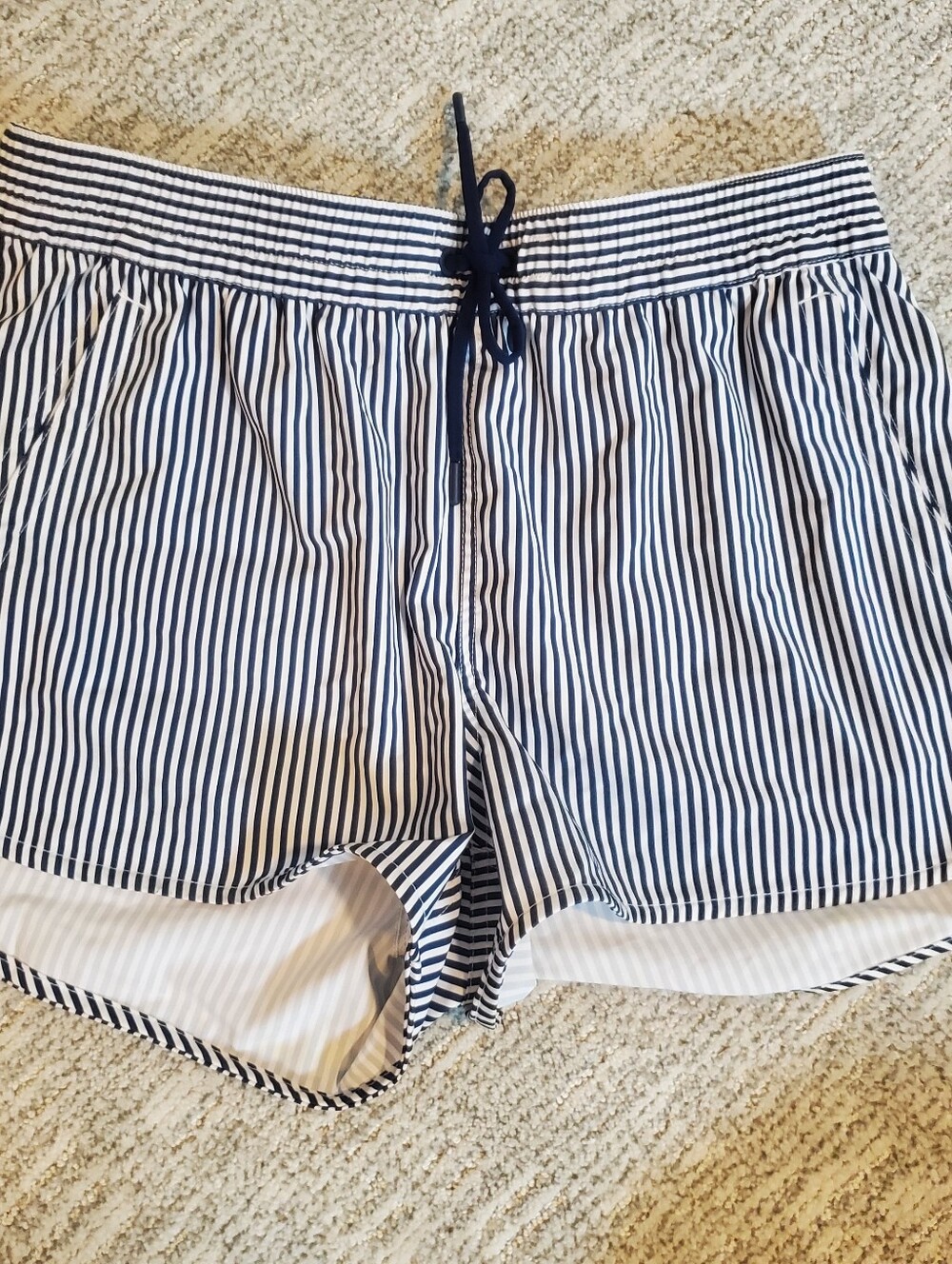 Lands' End Women's Drawstring Swim  Shorts White With Blue Stripe